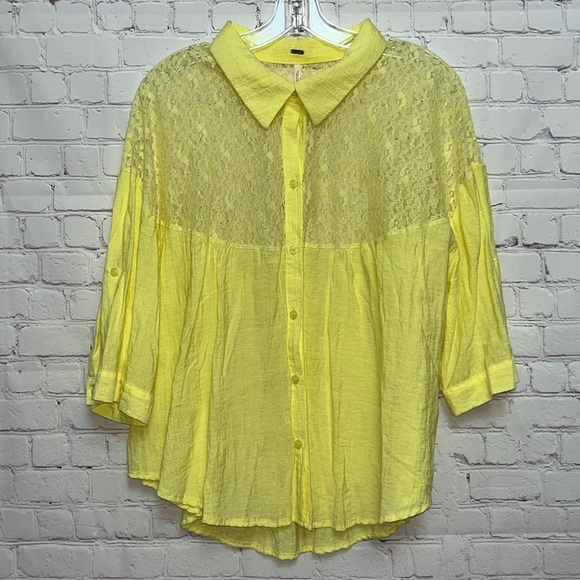 Free People Lace Combo Button Down Top - Picture 1 of 11